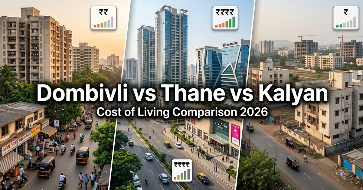 Comparison of cost of living in Dombivli vs Thane vs Kalyan showing housing, lifestyle, and expense differences in 2026