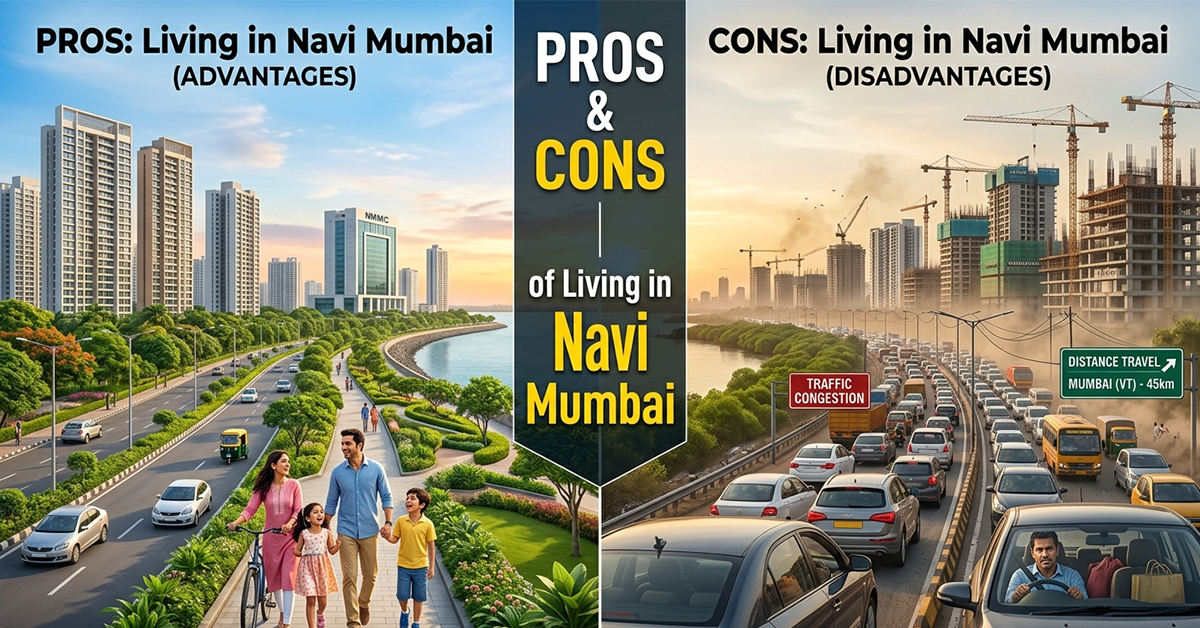 Pros and cons of living in Navi Mumbai showing modern infrastructure and lifestyle